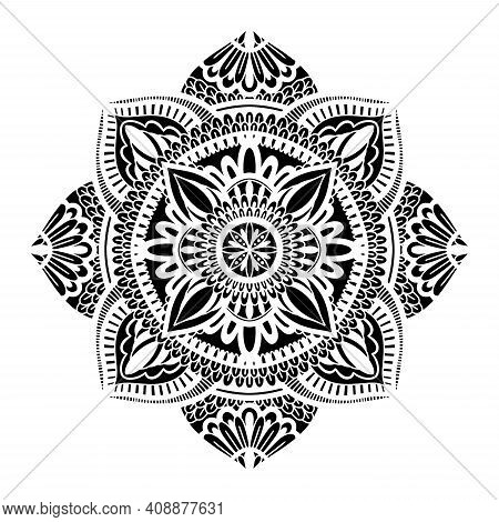 Graphic Round Traditional Mandala Abstract Isolated In White Background.boho Indian Shape.ethnic Ori