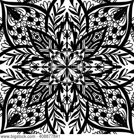 Graphic Round Traditional Mandala Abstract Isolated In White Background.boho Indian Shape.ethnic Ori