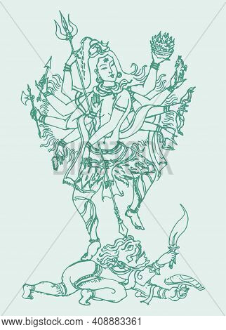 Sketch Of Indian Famous And Powerful God Lord Shiva And His Symbols Outline, Silhouette Editable Ill