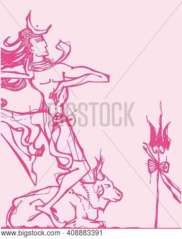 Sketch Of Indian Famous And Powerful God Lord Shiva And His Symbols Outline, Silhouette Editable Ill