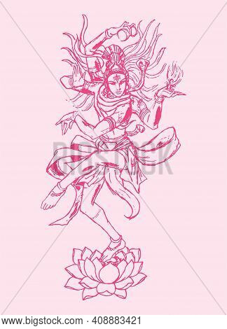 Sketch Of Indian Famous And Powerful God Lord Shiva And His Symbols Outline, Silhouette Editable Ill