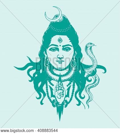 Sketch Of Indian Famous And Powerful God Lord Shiva And His Symbols Outline, Silhouette Editable Ill