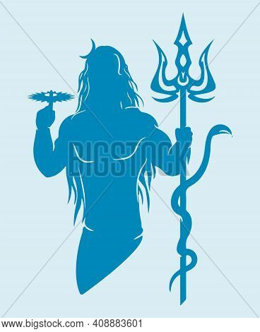 Sketch Of Indian Famous And Powerful God Lord Shiva And His Symbols Outline, Silhouette Editable Ill