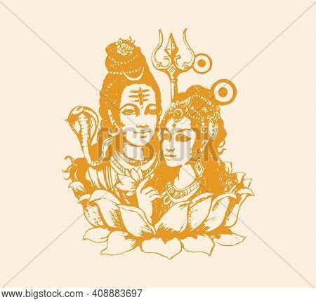 Sketch Of Indian Famous And Powerful God Lord Shiva And His Symbols Outline, Silhouette Editable Ill