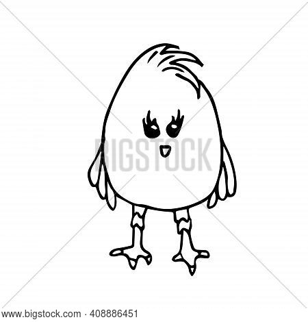 Doodle Cute Chicken With Big Eyes Stylized On White Background Isolated. It Can Be Used In Seasonal 