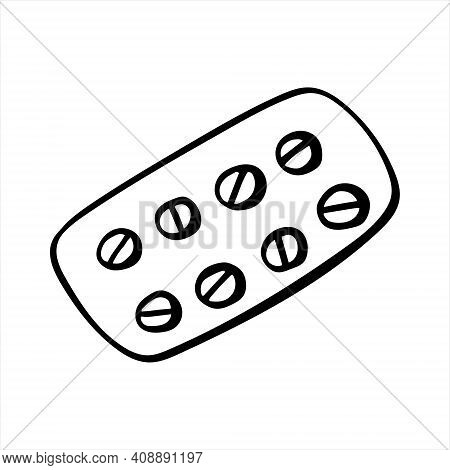 Blister With Round Pills, Doodle Stile Illustration