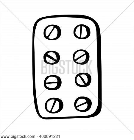 Blister With Round Pills, Doodle Stile Illustration