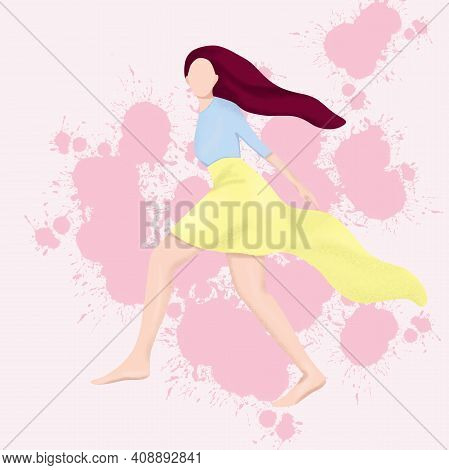 A Running Girl With Long Brown Hair