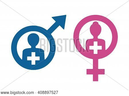 Andrology And Gynecology Icons - Venus Male And Mars Female Signs - Medical Gender Isolated Vector L