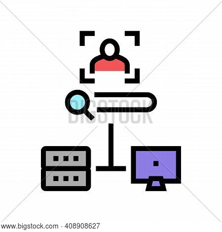 Server Data Base For Storage Face, Online Face Id App Color Icon Vector. Server Data Base For Storag
