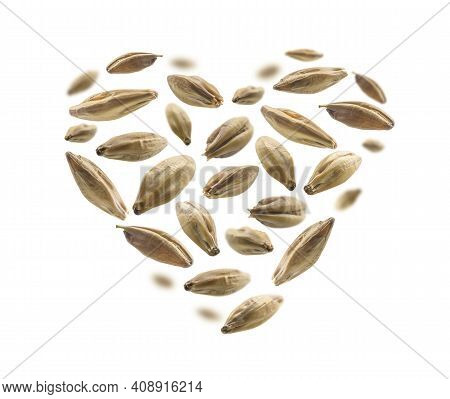 Barley Malt Grains In The Shape Of A Heart On A White Background