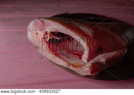 Fathead Minnow Fish Fresh. Background. Piece Of Raw Fish