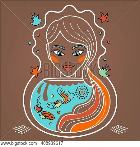 Pisces Fish Lover Girl With Aquarium, Tank