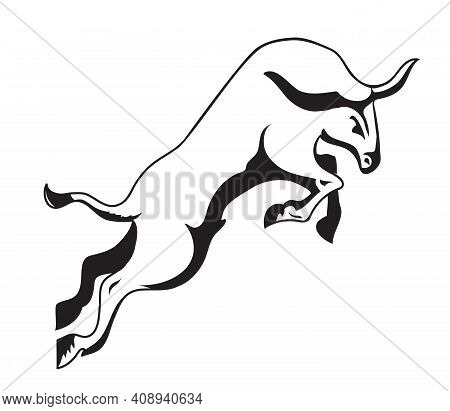 Black And White Vector Bull Is Jumping