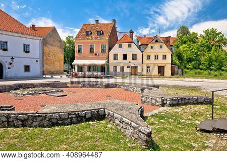 Town Of Karlovac Square And Colorful Architecture View, Central Croatia