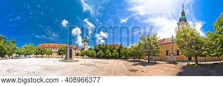 Town Of Karlovac Main Square Architecture And Nature Panoramic View, Central Croatia