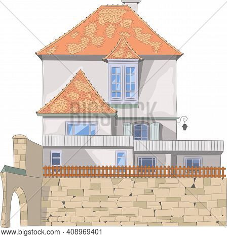 Old Traditional German House On The Fortress Wall. Rothenburg Ob Der Tauber.