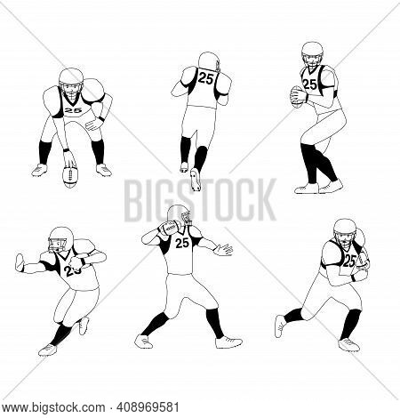 Black And White American Football Player Set Stock Illustration ,american Football Team Players In A