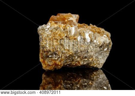 Macro Mineral Stone Sheelit On A Black Background