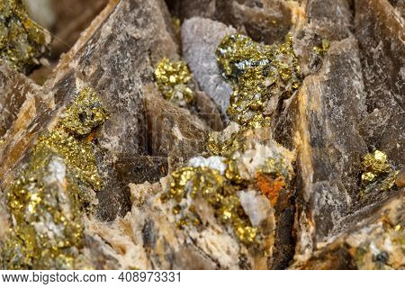 Macro Mineral Stone Barit Pyrit On A White Background