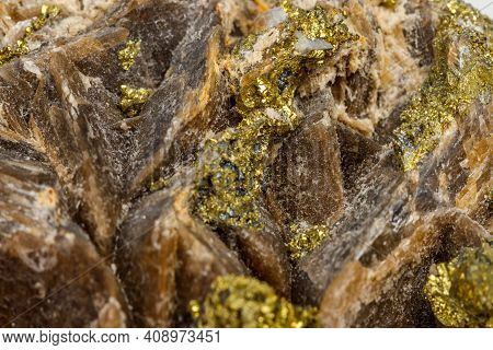 Macro Mineral Stone Barit Pyrit On A White Background