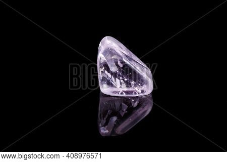 Macro Mineral Stone Spodumene Kunzite Black Background