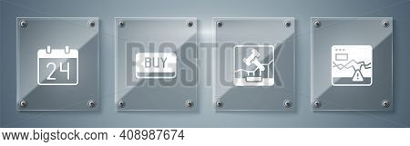Set Failure Stocks Market, Online Internet Auction, Buy Button And Calendar. Square Glass Panels. Ve