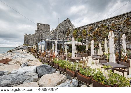 Porto Venere, Italy - October 2020: View Of Restaurant Le Boche