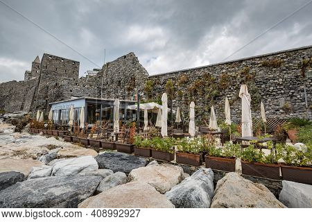 Porto Venere, Italy - October 2020: View Of Restaurant Le Boche
