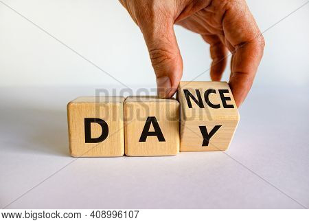 International Dance Day Symbol. Dancer Turns Cubes With Words 'dance Day'. Beautiful White Table, Wh