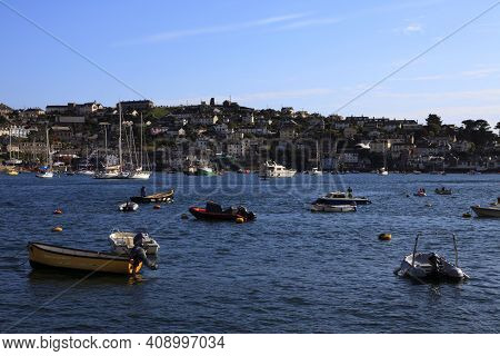 Fowey (england), Uk - August 19, 2015: Fowey Harbor, Cornwall, England, United Kingdom.