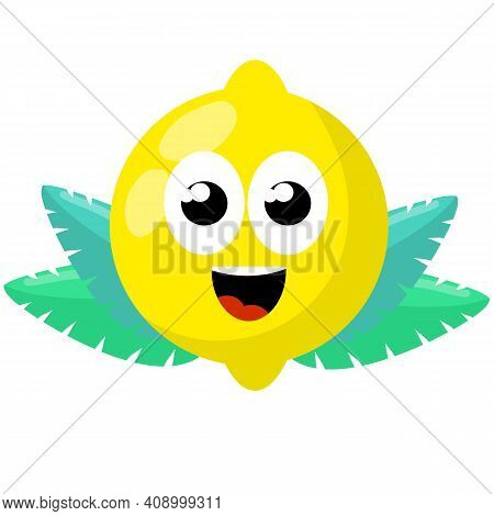 Mascot And Emotions. Funny And Cute Yellow Element. Cartoon Flat Illustration. Lemon With Face. Eyes