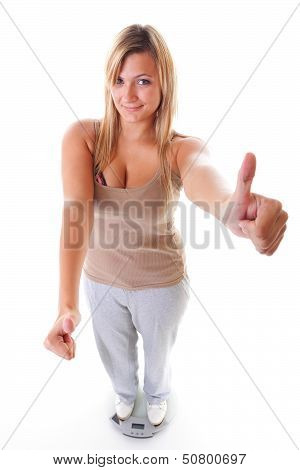 Woman Plus Size On Scale Celebrating Weightloss