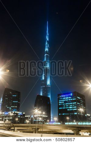 View On Burj Khalifa, Dubai, Uae, At Night