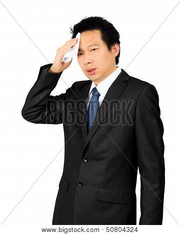 Isolated middle age Asian business man on white