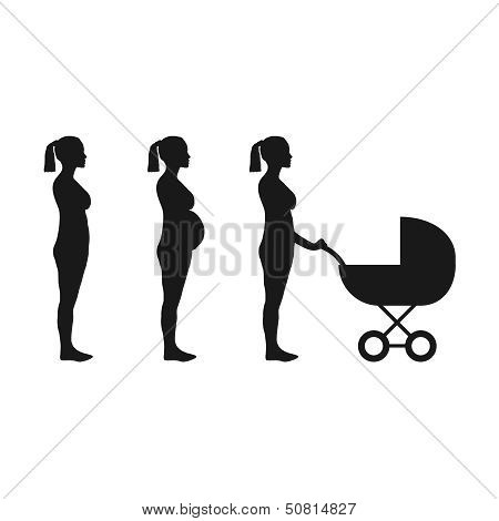 Set Of Vector Pregnent Women Silhouettes
