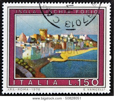 Italy - Circa 1976: A Stamp Printed In Italy Shows The Island Of Ischia, Forio, Circa 1976