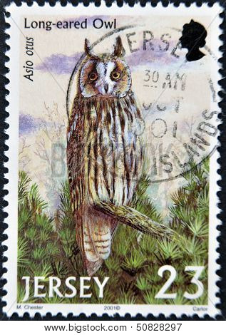 JERSEY - CIRCA 2001: A stamp printed in Jersey shows an asio otus circa 2001