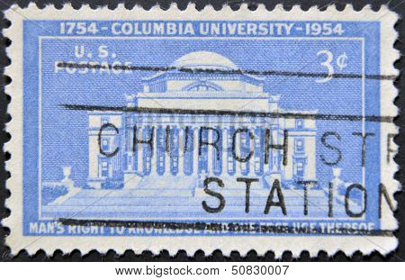 stamp printed in USA shows Columbia University