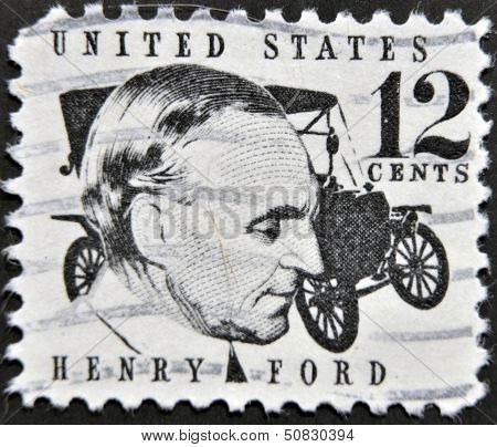 stamp printed in USA show American industrialist the founder of the Ford Motor Company Henry Ford