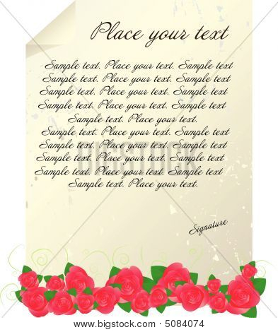 Plantilla de carta vintage con rosas rojas