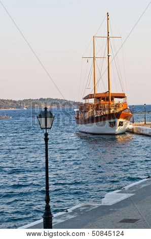 Ship in a harbor of Neos Marmaros, Sithonia
