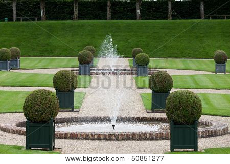 Gardens and Chateau de Villandry in Loire Valley in France