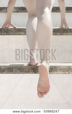 Woman Bare Feet Stairs