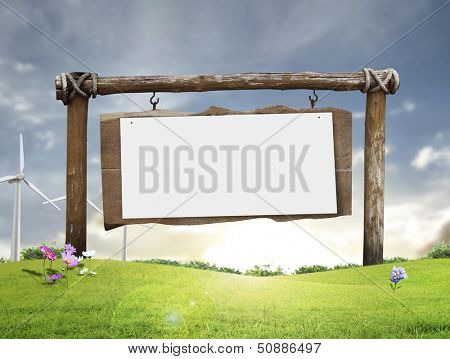 Wooden signs  on nature background 