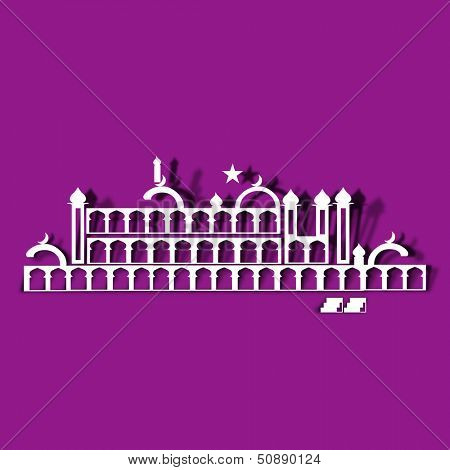 Arabic islamic calligraphy of text Eid Ul Adha or Eid Ul Azha on pink background for celebration of Muslim community festival.