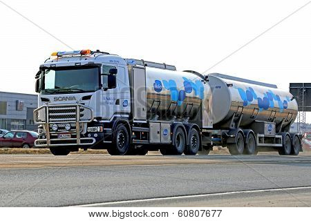 Scania Tanker Truck Transporting Milk