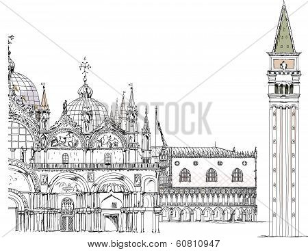 Venice San Marco square, Venice illustration sketch collection