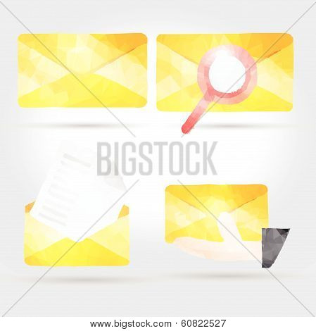 Vector Illustration Of Yellow Envelope In Polygon Crumpled Paper Design