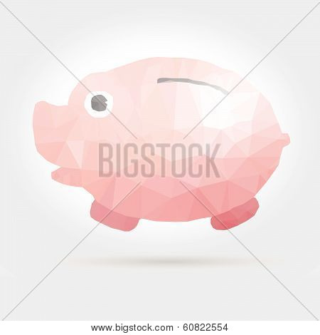 Vector Illustration Of Cartoon Piggy Bank In Polygon Design